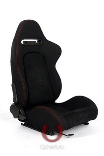 All Cars (Universal), All Jeeps (Universal), All Muscle Cars (Universal), All SUVs (Universal), All Trucks (Universal), All Vans (Universal) Cipher Racing Seats - Black Cloth with Suede Insert and Outer Red Stitching