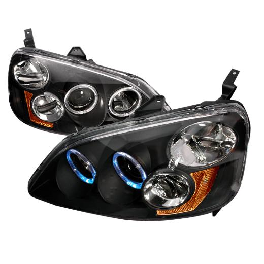01-03 Honda civic halo projector headlights - jdm black #4