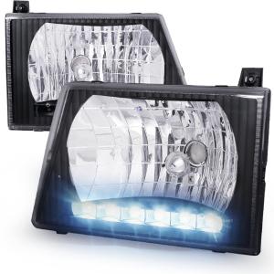 92-06 FORD ECONOLINE EURO HEADLIGHT BLACK HOUSING WITH LED Spec D LED Euro Headlights (Black)